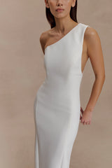 Milena One Shoulder Crepe Maxi Dress - White