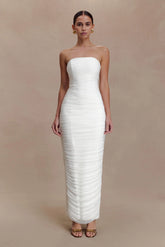 Jianna Strapless Mesh Maxi Dress - Ivory