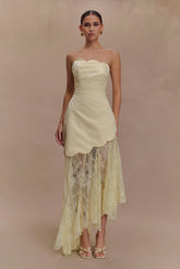 Aleena Satin And Lace Maxi Dress - Lemon