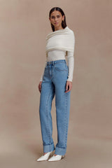 Kirralee Straight Leg Cuffed Jeans - Classic Blue