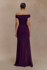 Nesta Embroidery Off Shoulder Knit Dress - Plum