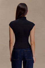 Freesia High Neck Sleeveless Top - Black