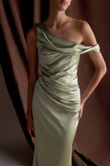 Dalia Off Shoulder Satin Maxi Dress - Sage