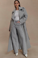 Levi Long Trench Wool Coat - Grey Marle