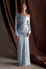 Iris Long Sleeve Satin Maxi Dress - Frosted Blue