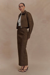 Hayes Faux Suede Midi Skirt - Chocolate