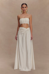 Scottie Gathered Linen Knot Maxi Skirt - Oat Marle