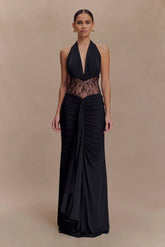 Bonnie Slinky And Lace Maxi Dress - Black