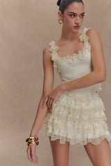 Margaret Lace Ruffle Mini Skort - Cream