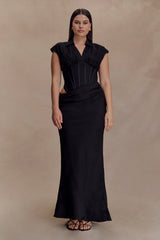 Saphira Shirt Corset Maxi Dress - Black