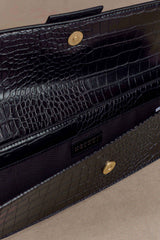 Jessica Faux Leather Crocodile Clutch - Black