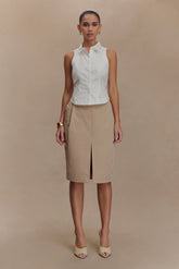 Vera Twill Split Front Midi Skirt - Camel