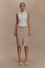 Vera Twill Split Front Midi Skirt - Camel