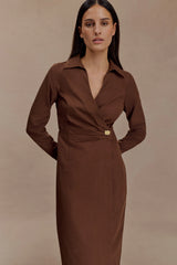 Mikaila Asymmetric Shirt Dress - Dark Chocolate