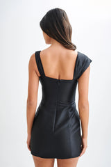 Farrah Structured Draped Mini Dress - Black