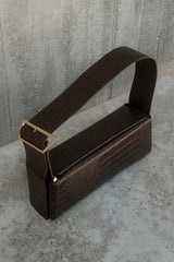 Maria Faux Leather Crocodile Shoulder Bag - Chocolate