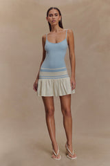 Ellison Contrast Knit Mini Dress - Blue/White