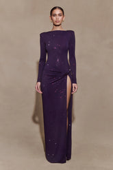 Deanna Long Sleeve Diamante Maxi Dress - Purple