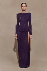 Deanna Long Sleeve Diamante Maxi Dress - Purple