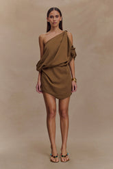 Gabriella Draped Mini Dress - Light Brown Marle