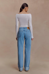 Paedyn Merino Wool Ribbed Long Sleeve Top - Ivory