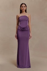 Madison Strapless Slinky Maxi Dress - Purple