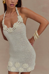 Liyah Floral Hand Crochet Mini Dress - Ivory