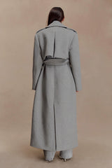 Levi Long Trench Wool Coat - Grey Marle