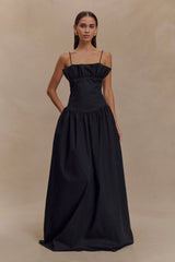 Janis Cotton Frill Maxi Dress - Black