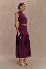 Romaine High Neck Bandage Knit Top - Wine