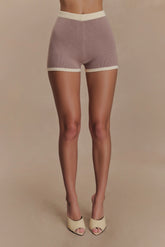 Julianne Contrast Knit Shorts - Pebble/Ivory