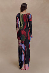 Soraya Long Sleeve Mesh Maxi Dress - Multi Fluid Reverie Print
