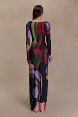 Soraya Long Sleeve Mesh Maxi Dress - Multi Fluid Reverie Print