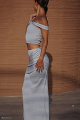 Irene Gathered Knit Maxi Skirt - Blue