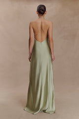 Bella Satin Halter Maxi Dress - Sage