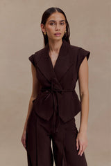 Charley Structured Tie Denim Top - Chocolate