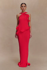 Caprice Halter Knit Maxi Dress - Red