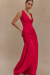 Dania Cowl Neck Slinky Maxi Dress - Fuchsia Pink