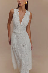 Arla Sleeveless Broderie Top - White