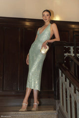 Genie Diamante Halter Midi Dress - Mint