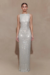 Magnolia Sleeveless Diamante Maxi Dress - Silver