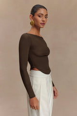 Colette Boat Neck Mesh Top - Dark Chocolate