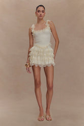 Shay Lace Ruffle Knit Top - Cream