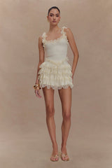 Shay Lace Ruffle Knit Top - Cream