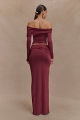 Judy Slinky And Mesh Off Shoulder Top - Wine