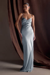 Lilly Sweetheart Satin Maxi Dress - Frosted Blue