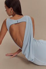 Henley Slinky Drape Maxi Dress - Pale Blue