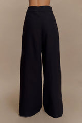 Raya Mid Rise Wide Leg Linen Pant - Black