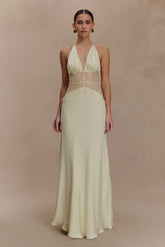Dinah Lace And Satin Maxi Dress - Lemon