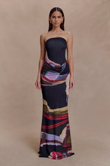 Madison Strapless Slinky Maxi Dress - Multi Fluid Reverie Print